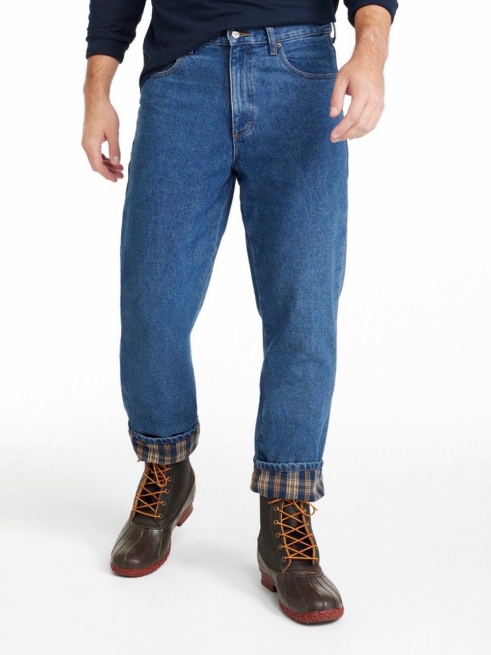 LL Bean Flannel Lined Jeans Mens 33x27.5-measured Classic Fit Straight Leg Denim